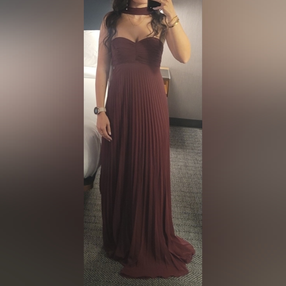 Brand New Beautiful Burgandy Chiffon Gown with Neck Scarf
